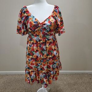 SHEIN Multicolor Floral Twist-Front Mini Dress